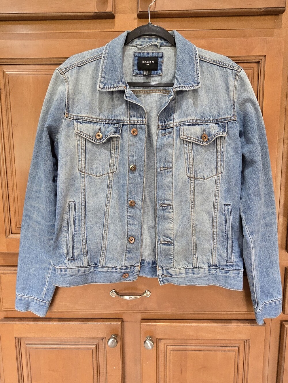 Forever 21 Washed Light Blue Denim Jacket - Jean Jacket Size Med
